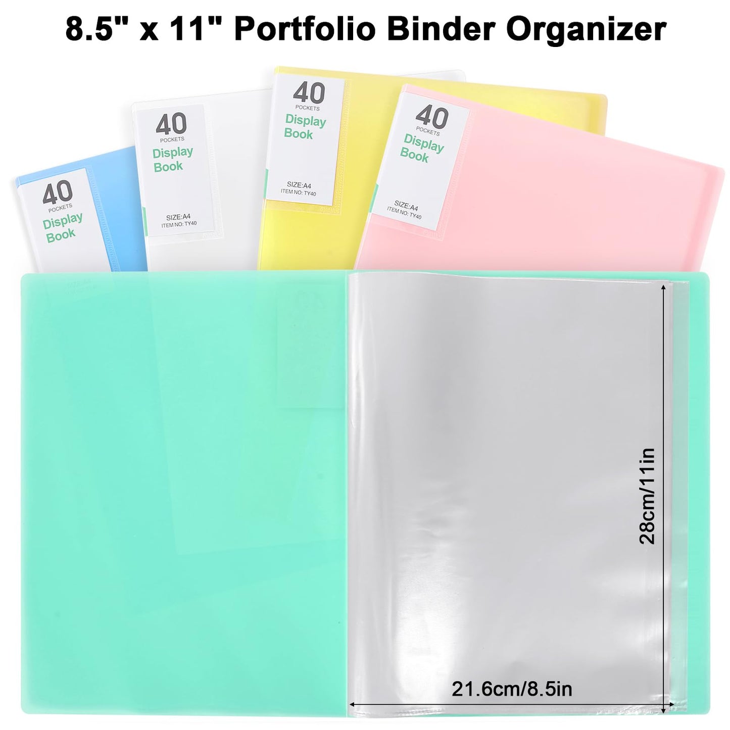 Phyxin Portfolio Binder, 60-Pocket Portfolio Folder 8.5" x 11", Displaying 120 Page Binder with Plastic Sleeves, Plastic Folders for Women & Men, Students, Teachers, Green