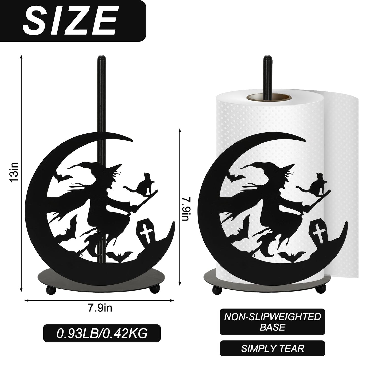 JarThenaAMCS Halloween Paper Towel Holder Black Witch Kitchen Decor Accessories Metal Towel Holder Stand for Home Bathroom Countertop Decor