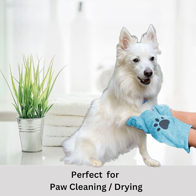 Penny & Niko Microfiber Pet Towel Mitts - Paw Cleaning and Drying Mitts/Gloves for Dogs and Cats (Sky Blue/Gray, Standard - 4 Pack)