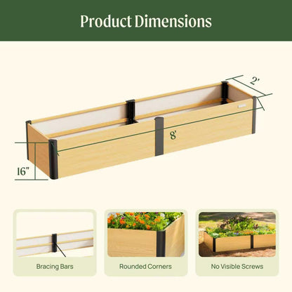 Vego garden Woodgrain Series Raised Garden Bed, 16'' Tall 2' x 8' Wooden-Look Metal Planter Box Outdoor for Gardening Vegetables, Flowers, Herbs