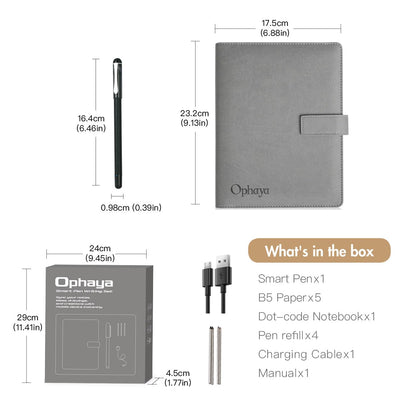 Ophaya 2 in 1 Digital Pen Smart Pen Writing Set, Includes Smartpen, Notebook, Use with Ophaya App for Notes Taking, Recording, Storing