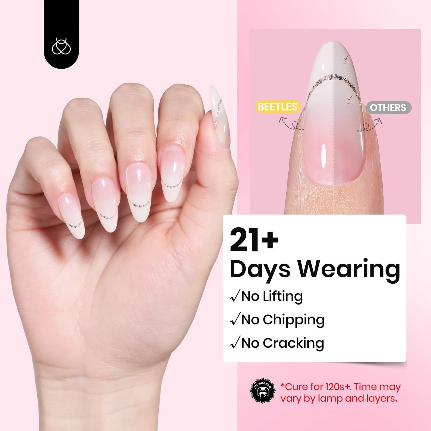 Beetles Hema Free Hard Gel for Nails,2.12 oz 9 in 1 Hard Gel for Nail Extension & Strengthening Broken Nail Repair with Flat Brush 100 Pcs Nail Forms UV LED Lamp Cured Salon Nail Technicians Women
