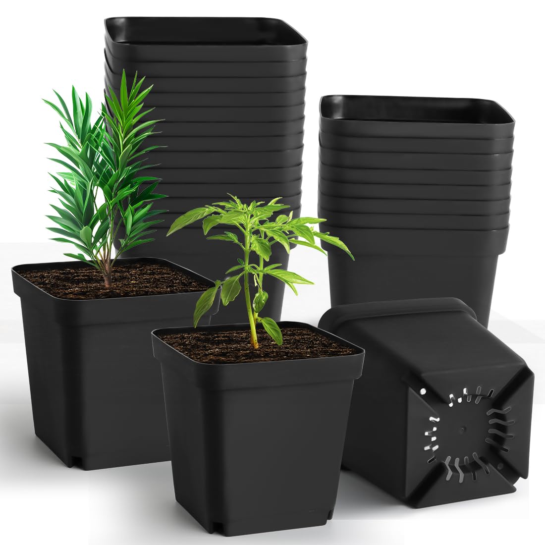 RooTrimmer Square Nursery Pots 5.5 Inch, Plastic Plant Pot with Drainage Holes, 30 Pcs Reusable Seedling Starter Pots Garden Flower Pots Planters for Indoor Plants, Transplanting, Succulents, Cuttings