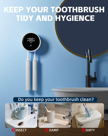 Toothbrush Holders for Bathroom, WONICO Toothbrush Sanitizer Holder, Tooth Brush Wall-Mounted Cleaner Organizer with Auto-Inductive Cover, Air Drying Fits Most Electric, Manual and Kids’ Toothbrushes