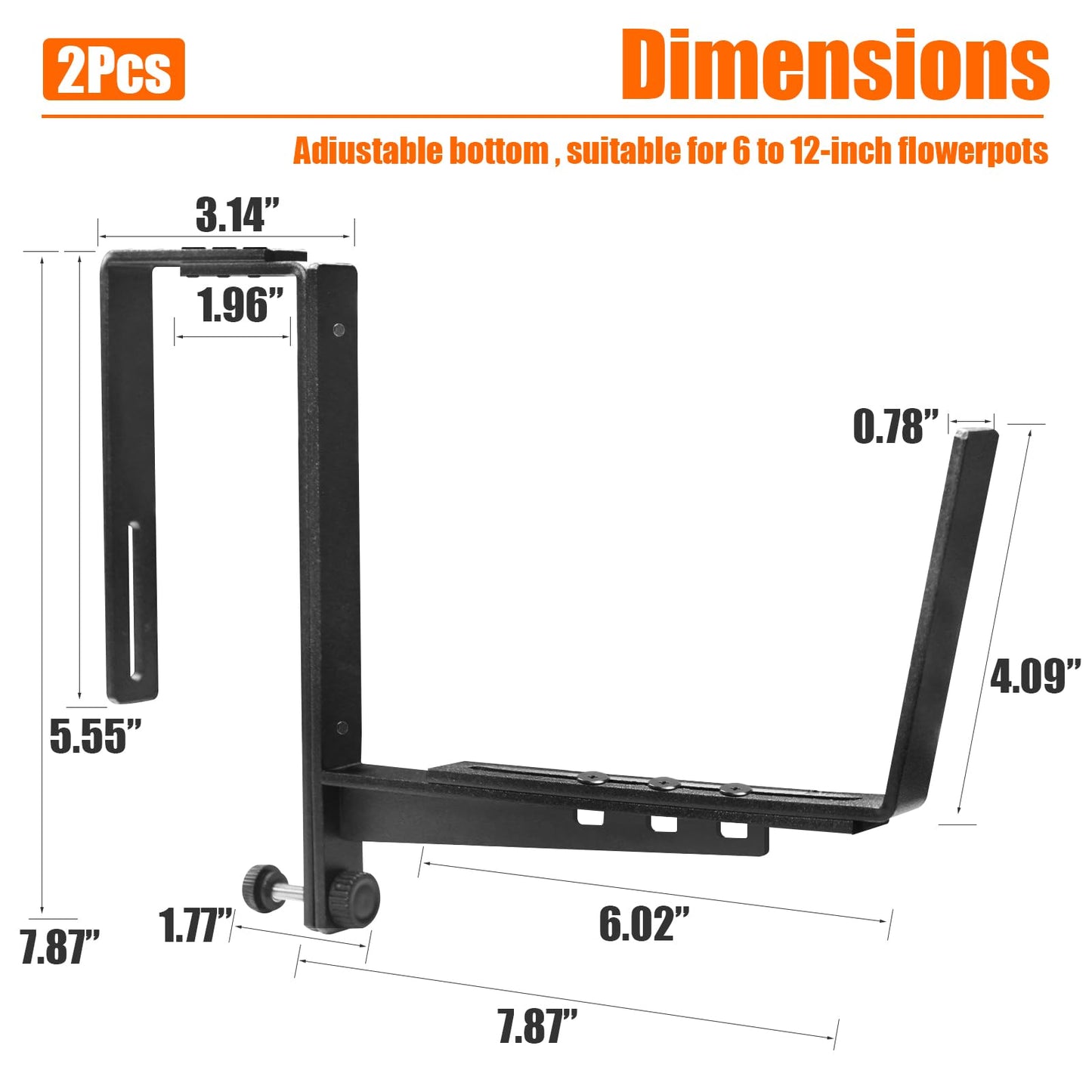 ZUIWAN 2 Pcs Adjustable Railing Planter Boxes Brackets,Heavy Duty Iron Window Box Planters Holder Outdoor for Railings,Windowsill,Patio,Deck,Garden,Balcony,Fence,Wall,Porch,Black