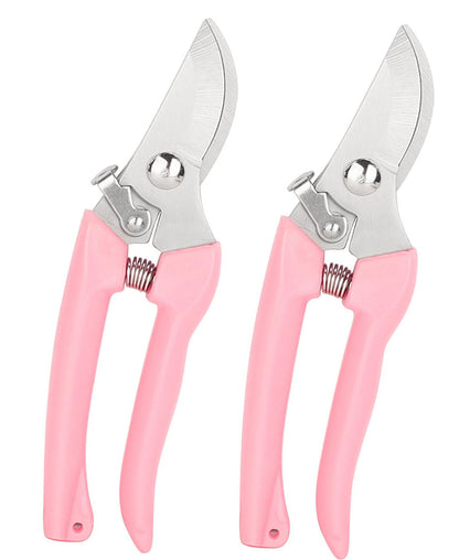 Garden Flower Shears Pruning Shears 6.9 inches Scissors Heavy Duty Plant Scissors for Cutting Flowers, Trimming Plants, Bonsai, Fruits Picking (Pink Handle 2pcs)