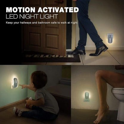Sensky Plug-in LED Night Light - Motion Sensor and Dusk to Dawn Photocell with 15 Lumens Warm White Glow - Backlit Eye Protection Lamp for Kids Adults Bedroom Bathroom Hallway and Home Decor