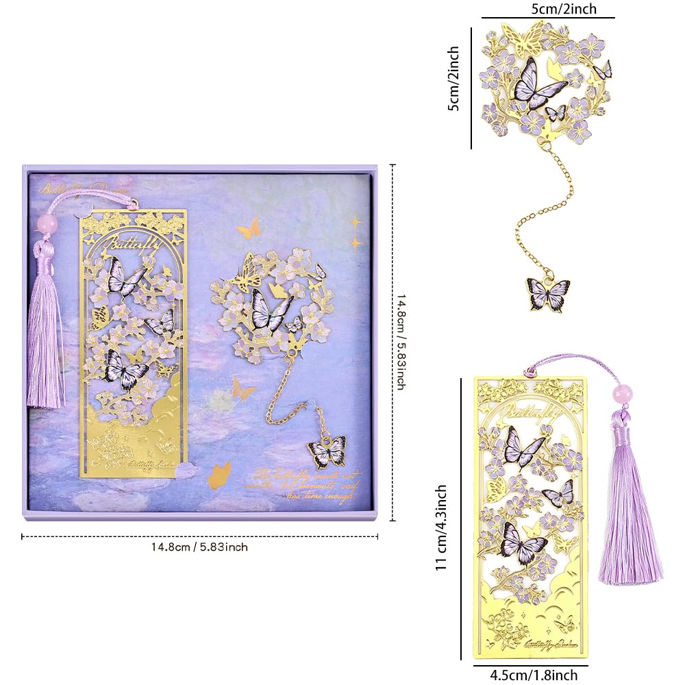 icceemee 2pcs Bookmark Butterfly Flower Theme Pretty Book Marks Set with Bookmarks for Women, Cute Book Markers for Writers, Kids, Teens, Men Readers, Reading Accessories Gifts for Book Lovers