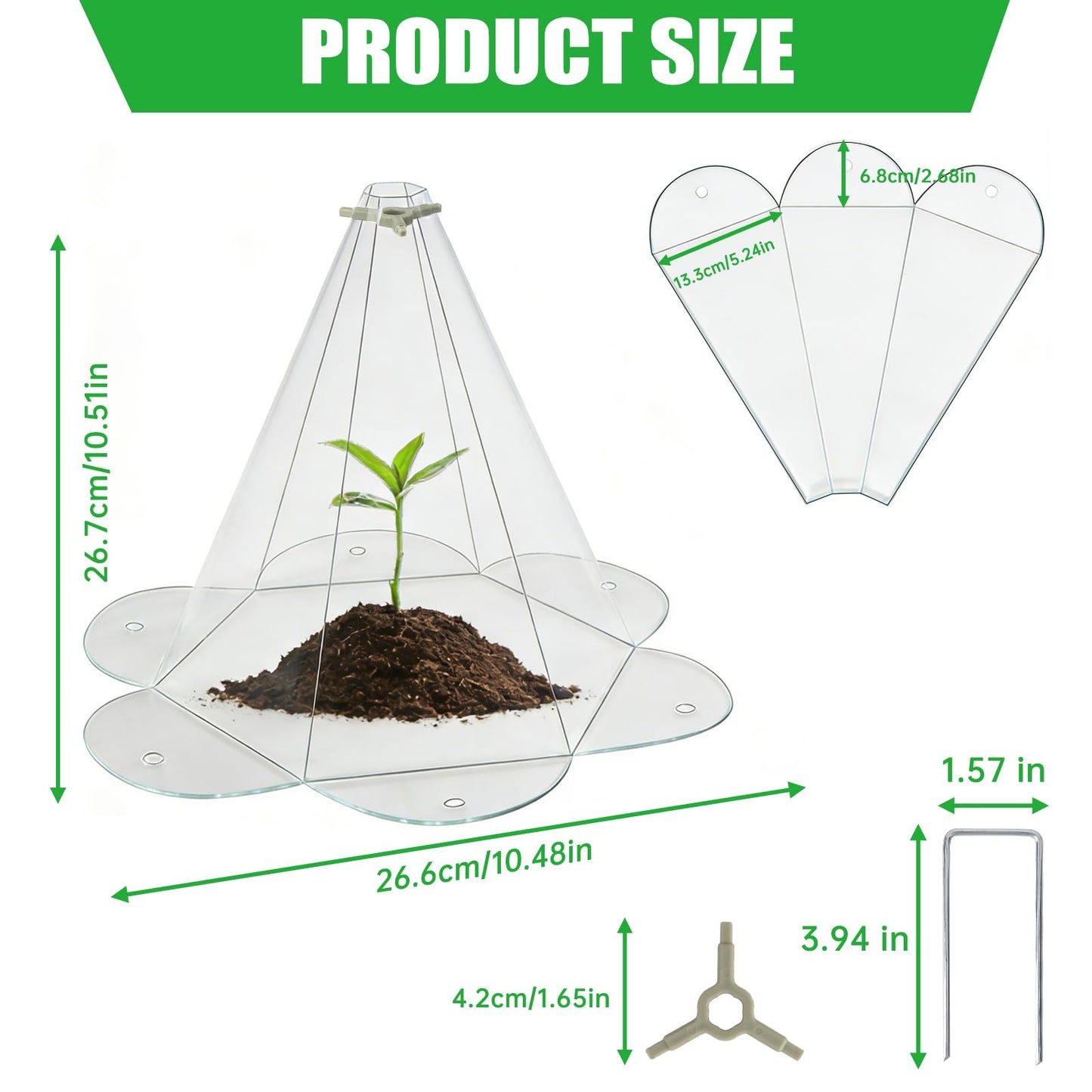Yhtpouqe 20 Pack Garden Cloches for Plants, Larger Plant Covers Freeze Protection with 40 Ground Securing Pegs, Plant Protectors from Animals for Vegetable, Flower Seedlings, 10.51" H X 10.48" D