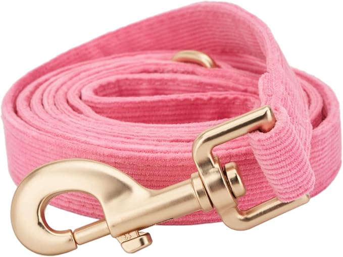 Soft Corduroy Dog Collar and Leash Set Adjustable Durable Dog Collars with Metal Buckle and Lead for Female Medium Dogs,Hot Pink