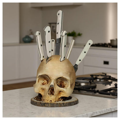 Skull Knife Holder for Storage, Funny Skeleton Knife Holder, Creative Horror Storage Head Rack, Skeleton Knife Stand for a Scary Party.