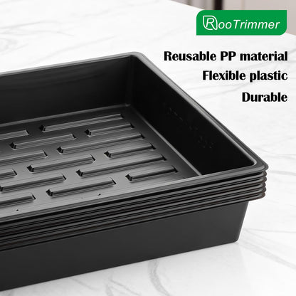 RooTrimmer 20 Pack Nursery Pots Trays (16.5"x13.2"x2.8"), Plastic Seed Starter Trays, Durable Carrying Seedling Starter Tray, Reusable Tray for Planting and Collecting Drainage Water (Black)