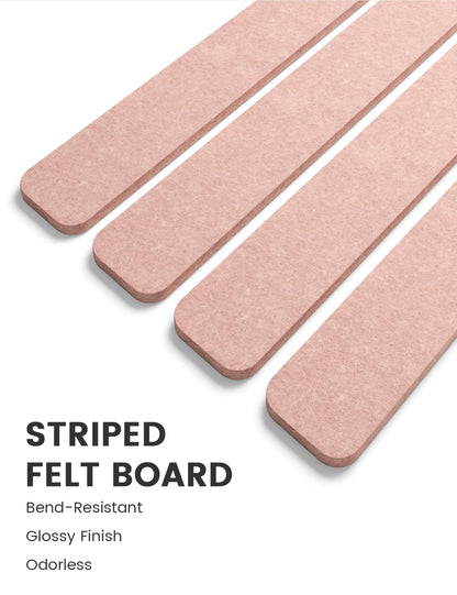 Fluxynara Cork Board Alternative Felt Strip Board 8-Pack 13"x2", Office Pin Board with 50 Push Pins, Adhesive Install for Bedroom Door & Home Office (Pink)