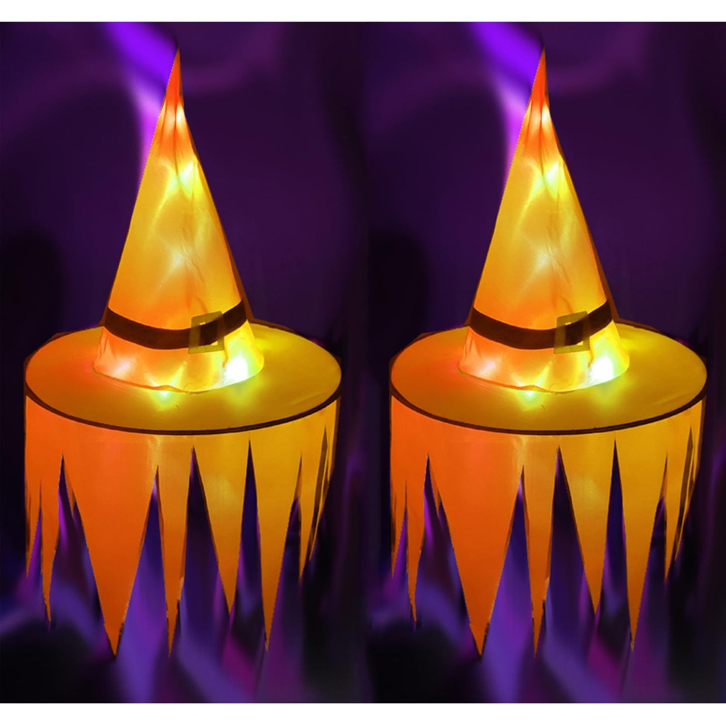 2PCS Hanging Witch Hats with Lights Halloween Decorations Outdoor Indoor Floating Witch Hat Waterproof Halloween Light up Witches Hat for Porch Yard Patio Garden Tree Home Party Supplies, Orange