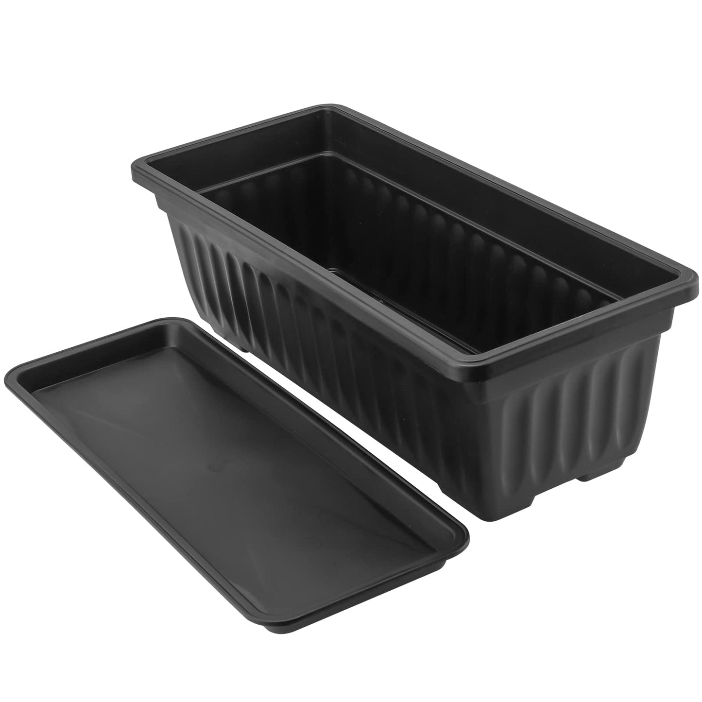 KEILEOHO 6 Pack 17 Inch Plastic Window Flower Box Planter, Rectangular Windowsill Planters with Trays and 30 Plant Labels, Countryside Flower Box Planter Plastic Vegetable Planters, Black