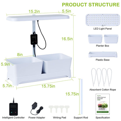 DRYADES Indoor Garden Led Grow Light, Full Spectrum LED Grow Lamp for Indoor Plants with Intelligent Controller, Height Adjustable, Ideal for Home Desk Plant Lighting (White, 16 * 6.3 * 7.1 inch)