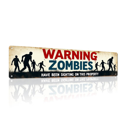 Warning Zombies Have Been Sighting On This Property Metal Tin Sign Halloween Theme Wall Hanging Rustic Style Wall Decor For Home, Office, Halloween Party, Man Cave Decorative Signs & Plaques 4x16 Inch