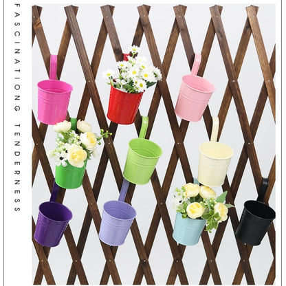 XZJMY 5 Pcs Hanging Flower Pots Metal Iron Bucket Planter Pot Metal Bucket Flower Holder with Hook Indoor Outdoor Decor for Railing Fence Balcony Garden (Dark Green)