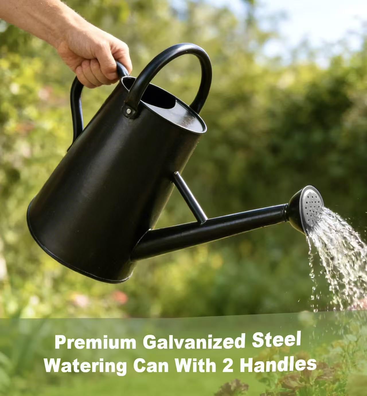 Watering Can for Outdoor&Indoor Plants，1.5 Gallon（5.7L） Metal Watering Can with with Removable Spout，Large Galvanized Steel Garden Flower Water Can Watering Pot with 2 Handles ，Black