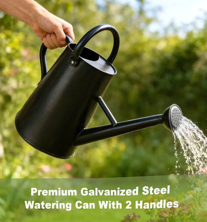 Watering Can for Outdoor&Indoor Plants，1.5 Gallon（5.7L） Metal Watering Can with with Removable Spout，Large Galvanized Steel Garden Flower Water Can Watering Pot with 2 Handles ，Black