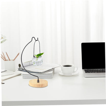 Grtheenumb Ornament Display Stand, Iron Hanger Air Plant Holder with Wood Base Terrariums Hanging Plant Stand Pot Hook Decoration Rack for Glass Globe Air Flower Pot, Style 1|Hanging Hook Stands