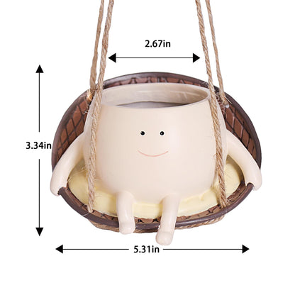 NINIPAPA Hanging Swing Chair Planter Pot Smile Face Plant Pot for Indoor Outdoor Plants Cute Head Flower Pots for Succulent String of Pearls Unique Gift on Mother's Day, Birthday, Christmas