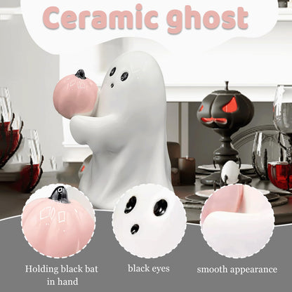 Halloween Ghost with Bat 4.5"H Resin Figurine, Ghost Halloween Decorative Figurine Decor for Home Office Gift for Friend and Family