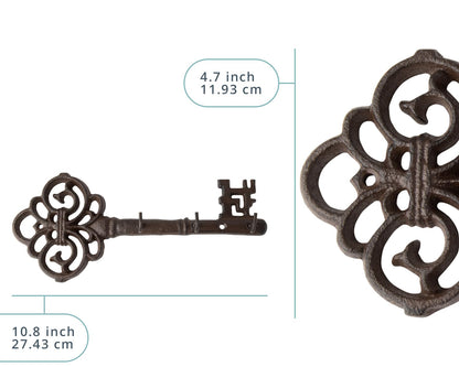 Comfify Brown Cast Iron Skeleton Key Wall Hook – 3 Hooks, 10.8" L