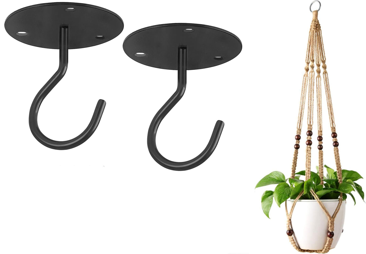 Mkono Macrame Plant Hangers Indoor Jute Hanging Planter Basket and Ceiling Hooks, Wood Beads Decorative Flower Pot Holder for Indoor Outdoor Boho Home Decor,Brown