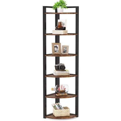 Tribesigns 6 Tier Corner Shelf, 70.9 Inch Tall Corner Bookshelf Small Bookcase Rustic Corner Shelving Unit Storage Rack for Living Room, Home Office, Kitchen, Small Space
