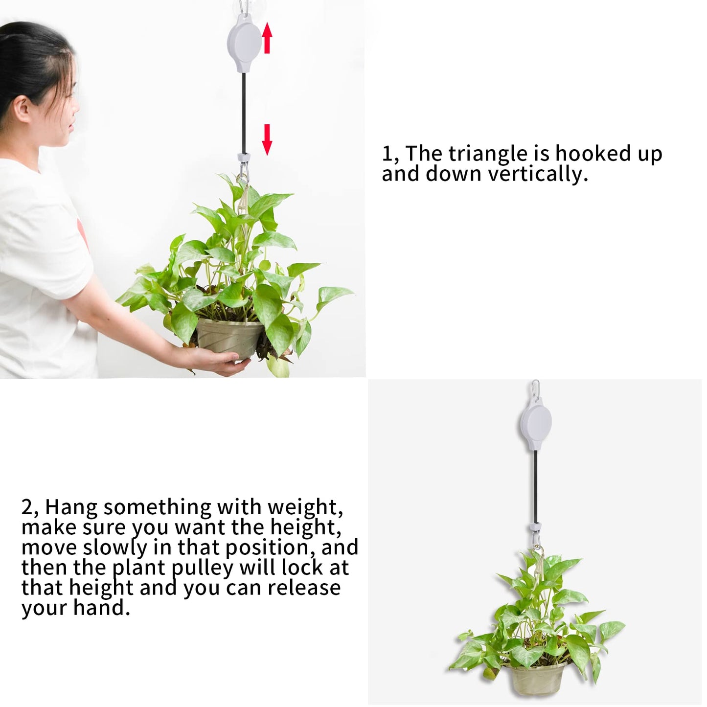 Haakong 6 Pcs Retractable Plant Hanger, Easy Reach Plant Pulley Adjustable Height Wheel for Hanging Plants - Heavy Duty for Garden Baskets Pots & Birds Feeder - White