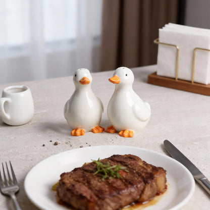 WAIT FLY Duck Shape Ceramic Salt & Pepper Shakers Set 2 PCS Standing Duck Salt and Pepper Shakers, Home Kitchen Decor