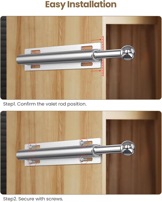 Supforce Valet Rod for Closet Pull Out, Retractable Slide Out Valet Rod Closet Organization, 12" Aluminum Valet Clothing Hanger Rods Perfect for Suits, Freshly Pressed Clothes, Polished Chrome