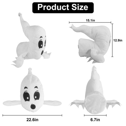 Window Crasher Ghosts - Halloween Stuffed Ghost Window Decorations - Quiet Display Wall Decoration Hanging Ghosts Outdoor Indoor - Cute Party Decor Window Broken Halloween White Flying Ghost 2Pcs