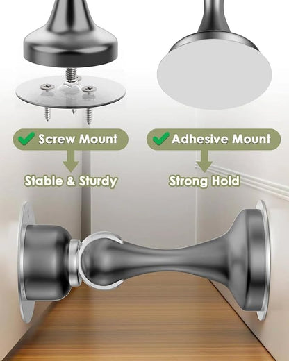 Door Stoppers Magnetic Door Catch, Stainless Steel Magnetic Door Stop 2 Pack, Double-Sided Adhesive Tape, No Drilling, Screws for Stronger Mount, Holder Your Door Open for Wide Doors