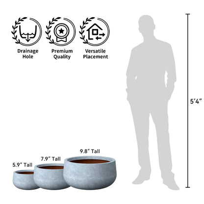 Kante 11.8 Inch-Dia Round Concrete Bonsai Planter with Drainage Hole, Large Plant Pot for Indoor Outdoor Plants, Suitable for Patio, Garden, Home, Slate Gray Finish with Painted Interior