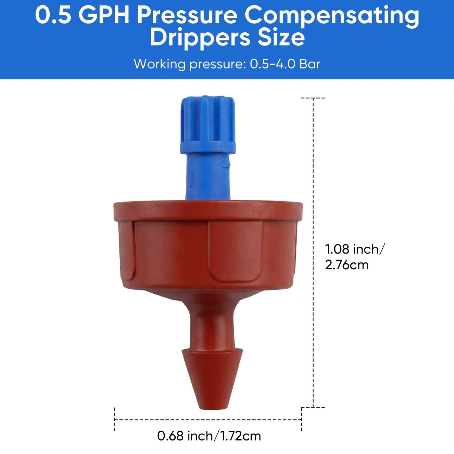 0.5 GPH Pressure Compensating Drippers for Garden System: Self-Cleaning Constant Flow Drippers for 1/4 Inch Drip Irrigation Tubing - Drip Irrigation Emitters for Drip Irrigation System Users (30pcs)