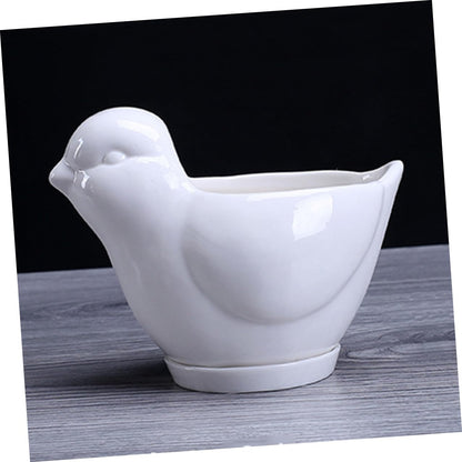 Kisangel Ceramic Flower Pot Succulent Plant Container White Large Bird Shape with Saucer Indoor Desktop Decor for Home Gardening