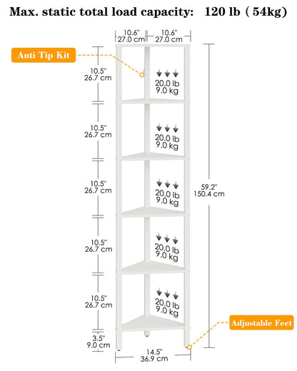 Apetaccat Corner Shelf, 6-Tier Corner Bookshelf, Narrow Display Shelf with Storage Rack,Wood Corner Book Shelf for Living Room, Bedroom, Office, White