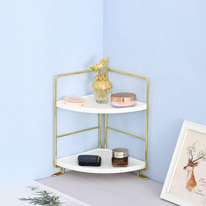 kaileyouxiangongsi 2-Tier Kitchen Spice Rack-Corner Bathroom Shelf- Triangle Standing Storage Rack for Bathroom, Living Room, Bedroom, Kitchen (Golden)