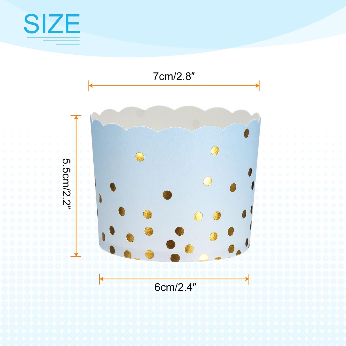 HARFINGTON 100Pcs Colorful Paper Baking Cups 6oz Cupcake Wrappers Scalloped Muffins Liners Disposable Greaseproof Containers for Birthday Party, Gradient Blue