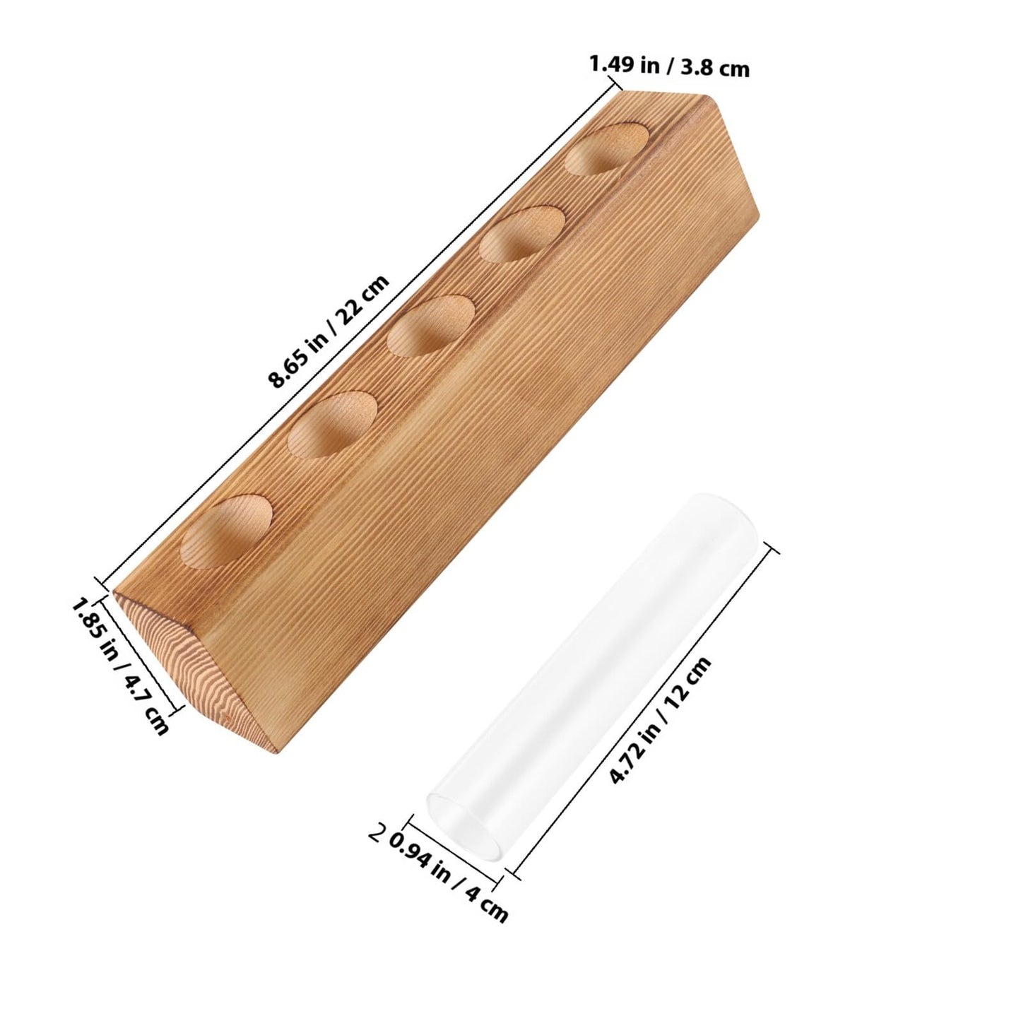 PATKAW Glass Hydroponic Plant Vase with 5-Hole Wooden Stand, Tabletop Test Tube Planter for Home Décor, Succulent Terrarium and Air Plant Propagation Station