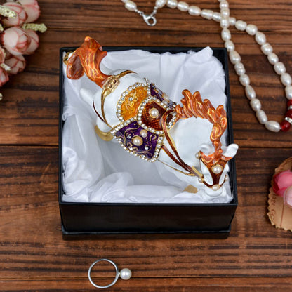 FJ FENGZHIJIE Golden Crystal Enameled Horse Jewelry Box, Hand-Painted Hinged White Horse Trinket Box, Elegant Home Décor & Unique Gift for Equestrians