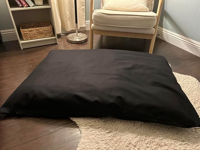 Natural Cotton Canvas Dog Bed – Raw Cotton Filled Pet Cushion Insert, Breathable Eco-Friendly Dog Mattress, Durable Washable Cover with Zipper (Black, Medium 42"x29"x4")