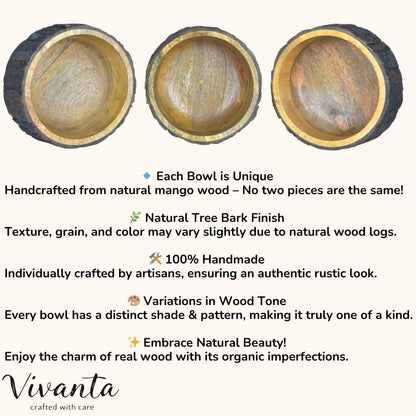 Handcrafted Mango Wood Decorative Bowl with Natural Bark Edge – Rustic Wooden Centerpiece Bowl for Potpourri, Candy Dish, Key Holder & Small Fruit Display – Farmhouse & Boho Home Décor Accent (7 Inch)
