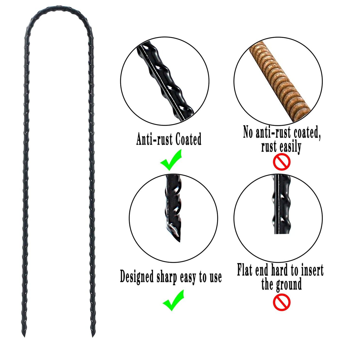 Trampolines Wind Stakes 24 Pack, 12 Inch Heavy Duty U Shaped Rebar Stake Ground Anchors Galvanized Steel Safety Trampoline Anchors for Garden Decoration, Camping Tents, Soccer Goals, etc