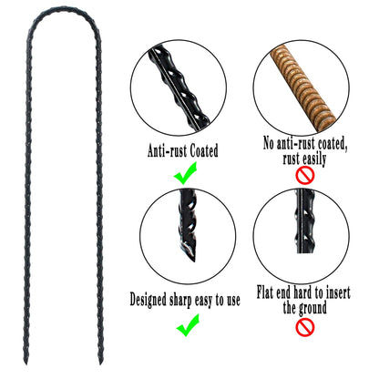 Trampolines Wind Stakes 24 Pack, 12 Inch Heavy Duty U Shaped Rebar Stake Ground Anchors Galvanized Steel Safety Trampoline Anchors for Garden Decoration, Camping Tents, Soccer Goals, etc