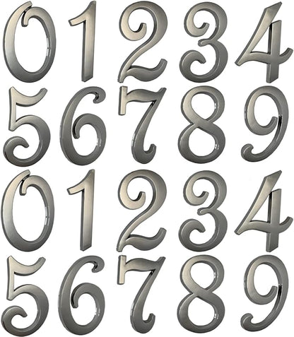 3 Inch Mailbox Numbers Self Adhesive House Apartment Hotel Office Room Home Door Address Number Plastic Stickers Chrome Plated Process (Silver)