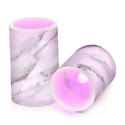 panksolu Flickering Flameless Candles, Black White Marble LED Candles with Remote Timer, Battery Operated Candle for Valentine Wedding Halloween Christmas Decor - Set of 2