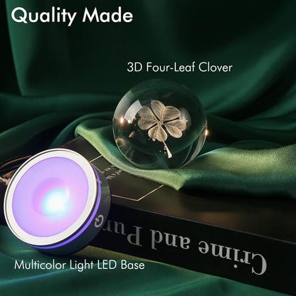 IFOLAINA Crystal Ball Lamp, 3D Four Leaf Clover K9 Decorative Night Light, Clear, 3.15 inches, Rechargeable USB, Ideal Gift for Her Birthday, Wedding, Anniversary